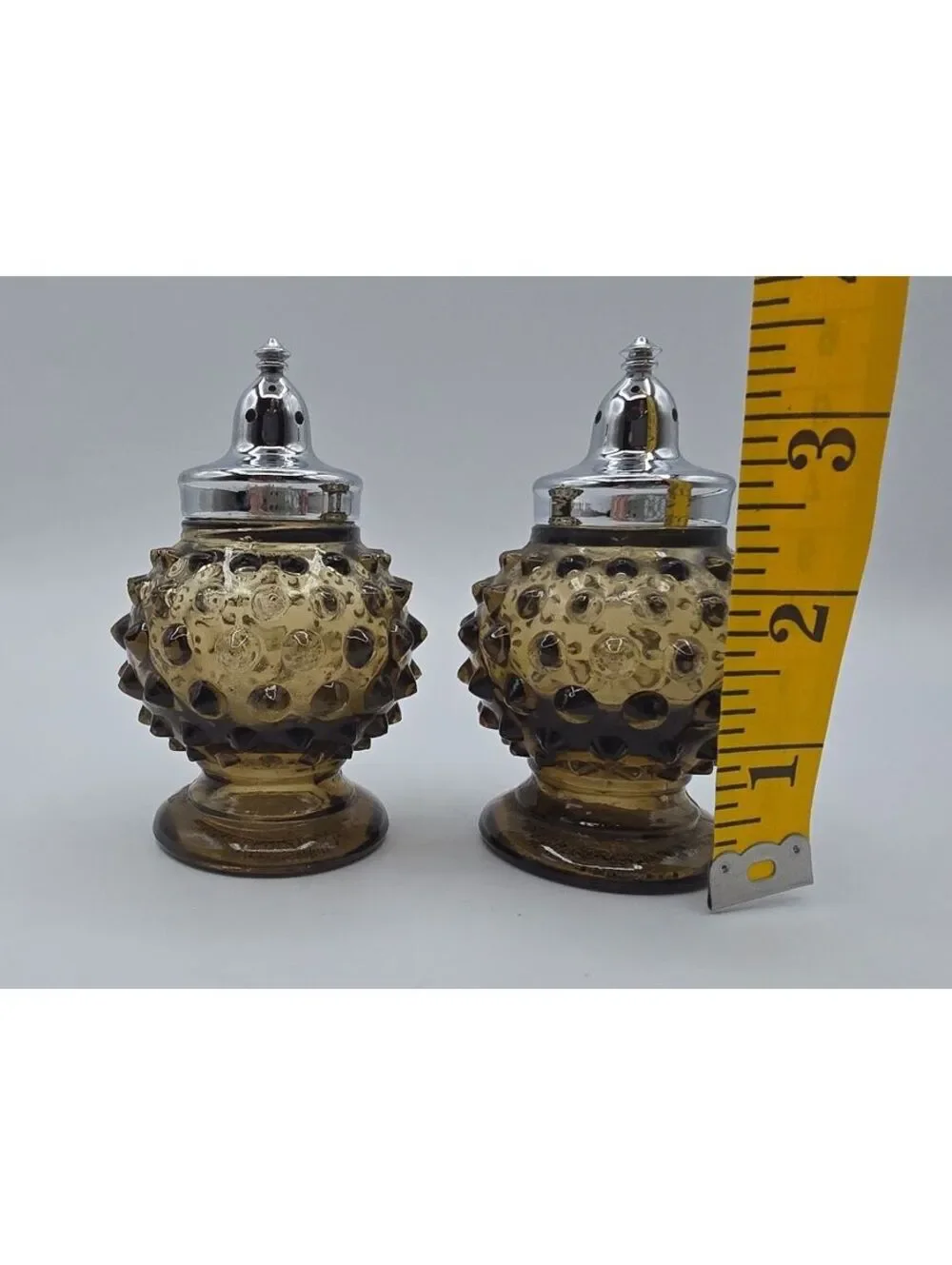 Vintage Imperial Glass Nutmeg Brown Hobnail Salt Pepper Shakers IG Marked
